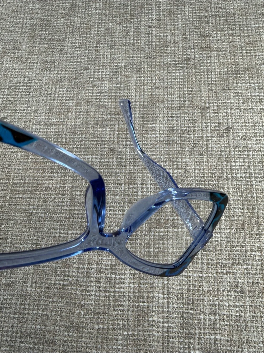 Blue Clear Cat-Eye Glasses with Dark Blue Leopard Accents
